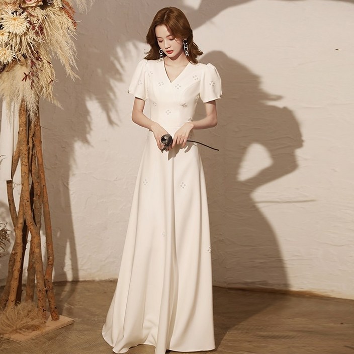 송혜교웨딩드레스 원피스 행사 흰색 결혼식 파티 새틴 반팔