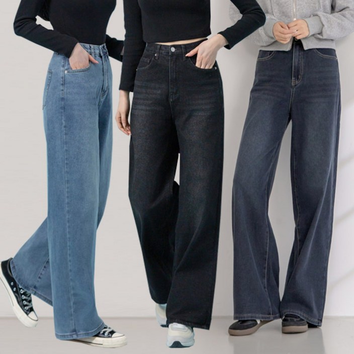 [지기핏] 3단 기장 스판 와이드 밴딩 데님 여성 청바지 S~2XL 빅사이즈