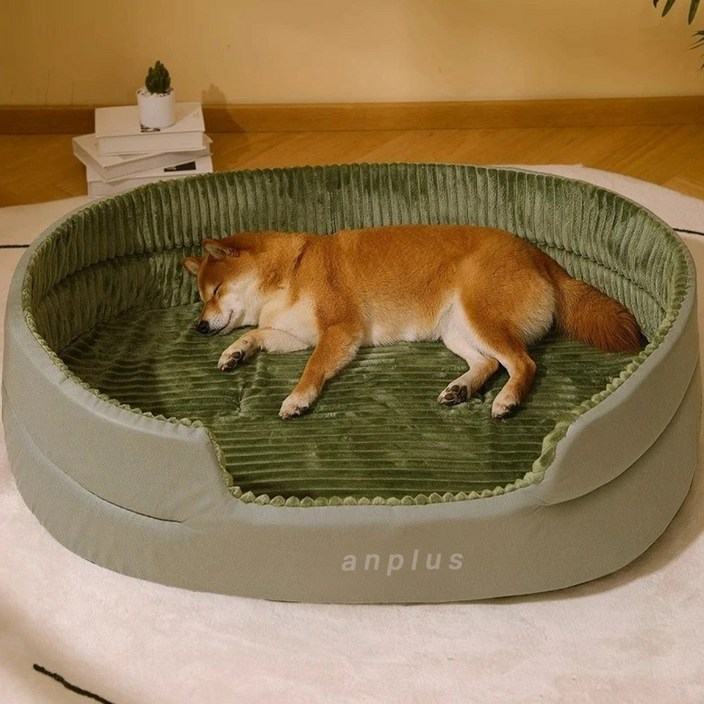 앙플러스 폭신한 강아지 마약 방석 대형 애견 쿠션 펫 매트, 1개, 올리브그린