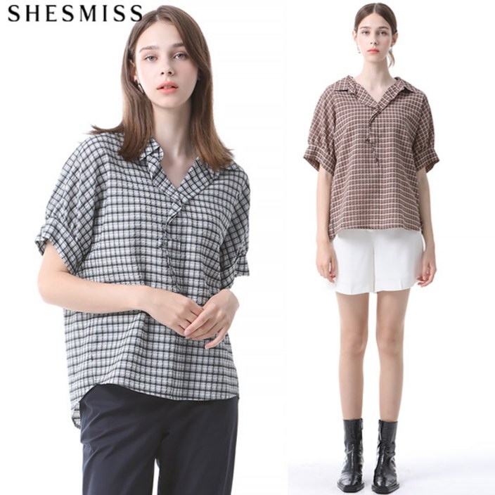 쉬즈미스SHESMISS 시어서커 코튼 체크 블라우스 택가격 148000원