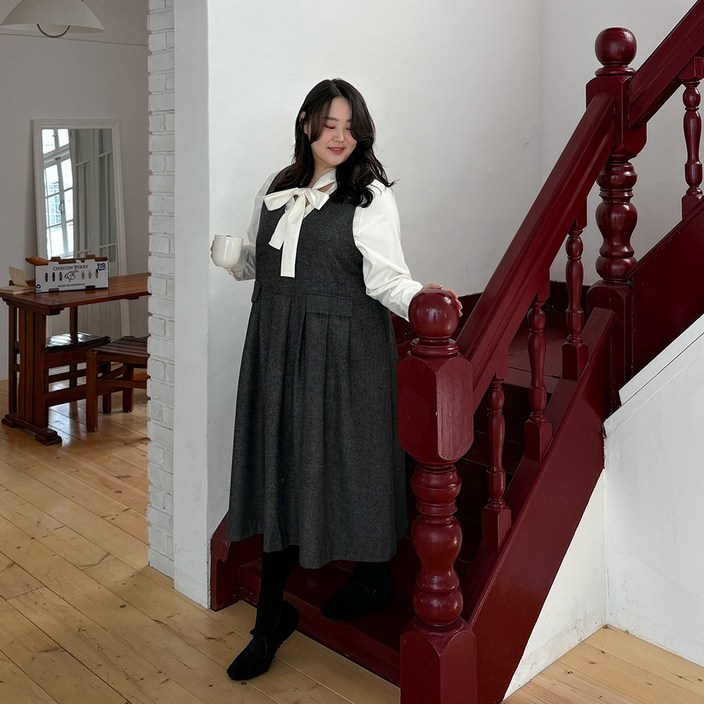 55110격식룩 헤링본 플리츠 뷔스티에 원피스 여성 빅사이즈 여자 플러스사이즈 어거스트플랜