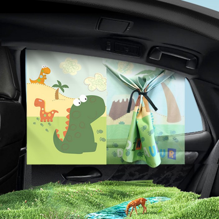 모두달라 차량용 아기 햇빛가리개 자동차 창문 커튼 가리개, 5번-공룡시대