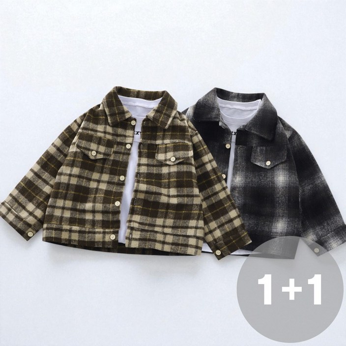 지디오 11 주니어 남아 루즈핏 체크 자켓 긴팔 카라 남방 가을 간절기 아우터 2종 세트