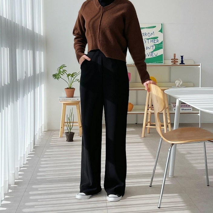 숏 롱 여성 기모 바지 융 겨울 바지 기모 슬랙스 와이드 팬츠