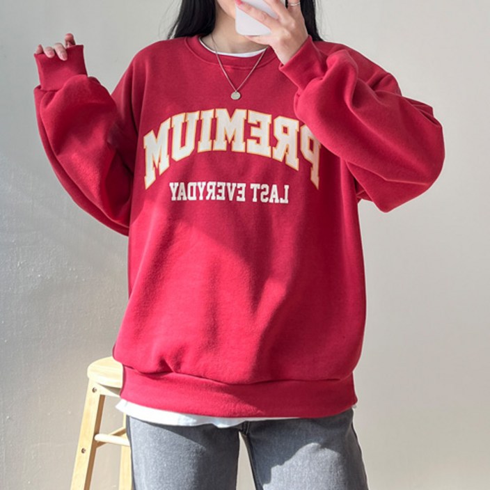 걸즈팩토리 여성용 기모 어미엄 오버핏 박스 맨투맨티셔츠 국내제작