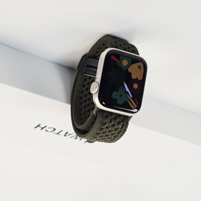 이사로 애플워치 호환 스트랩 나일론 스포츠루프 경량밴드, 카키, 1개