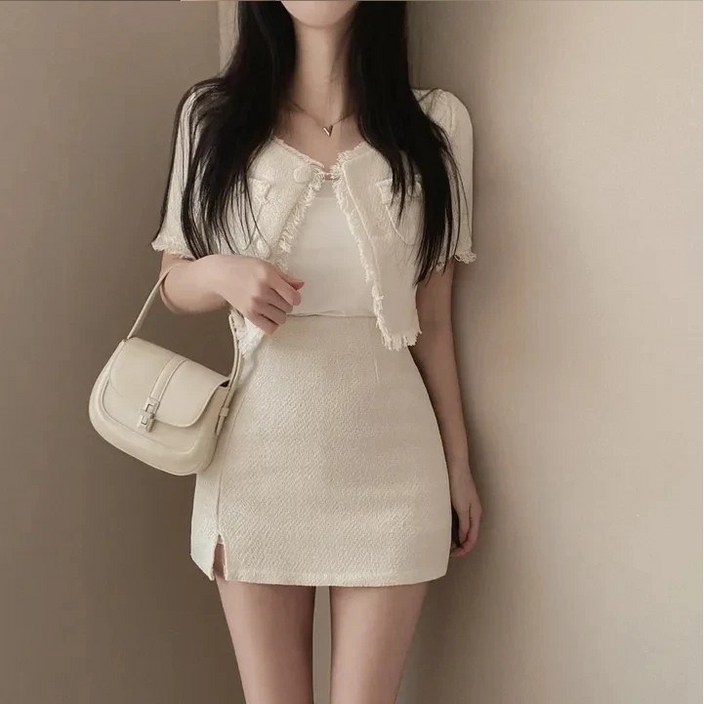 레티고 방울 트위드 자켓 스커트 투피스 세트