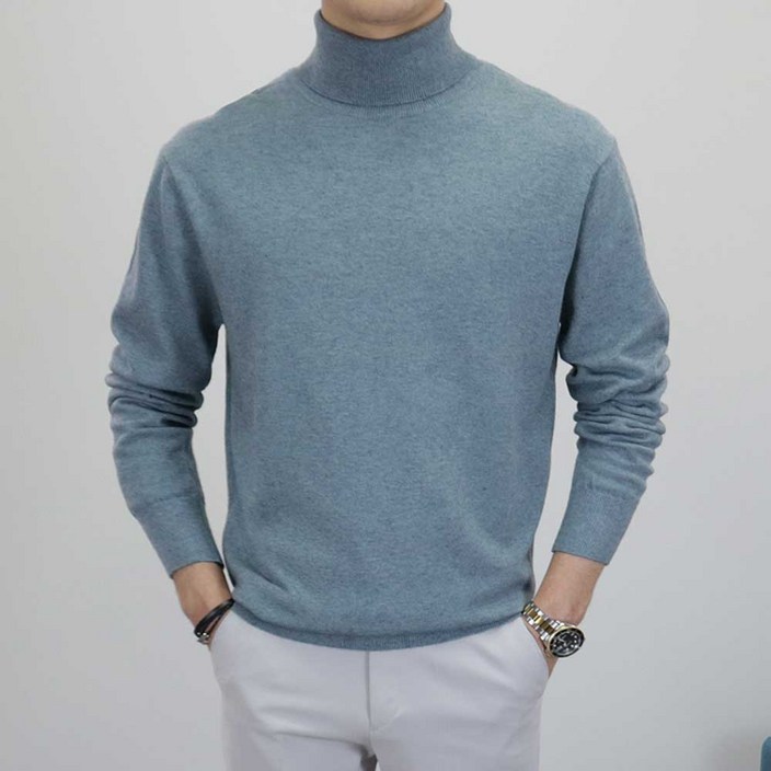 이너프데이 남자 목폴라 니트 부드러운 캐시미어 오버핏 터틀넥 겨울 스웨터