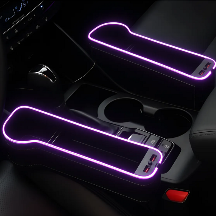 차량용 틈새 수납포켓 컵홀더 듀얼 고속충전 LED 무드등 정리함, 보조석+B23시거잭, 1세트
