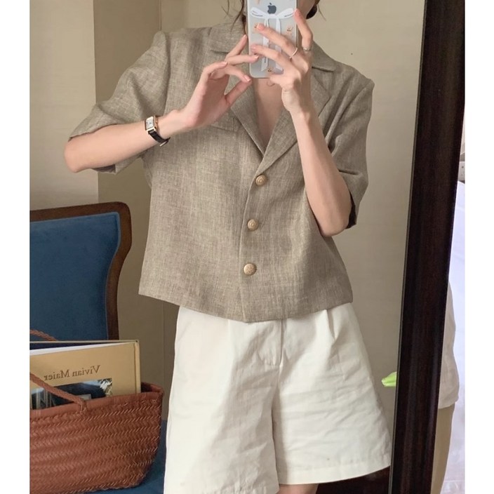 여성 베이직 린넨 반팔자켓       .