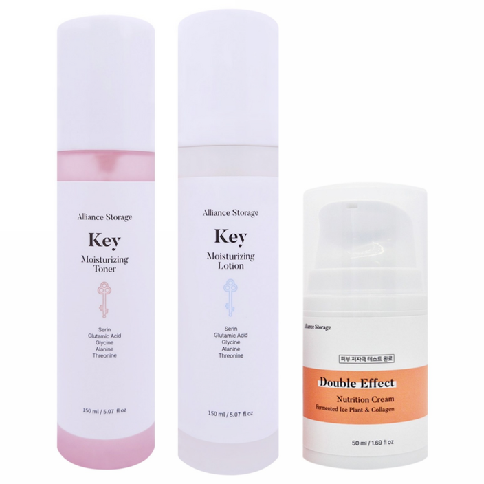 저자극인증 얼라이언스 스토리지 키 더블 이펙트 세트 토너로션크림 아미노산히알루론산세라마이드마데카소사이드병풀추출물아이스플랜트콜라겐, 1개