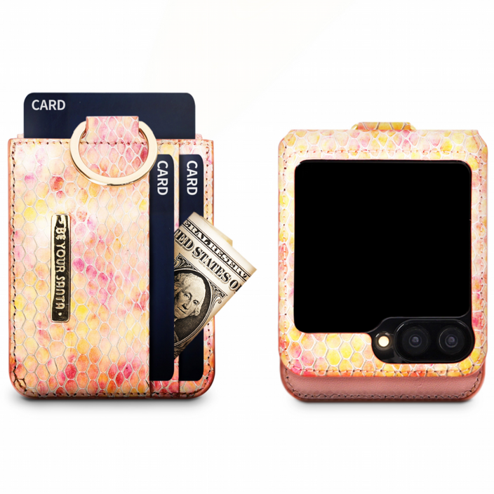 비유어산타 블랙맘바 갤럭시 Z플립 링 지갑 이태리가죽 힌지보호 카드 수납 휴대폰 케이스