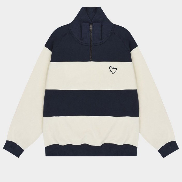 커스텀어스 컬러블록 코튼기모 하프집업 스웨트 셔츠 CXS24WKPOA18 NAV