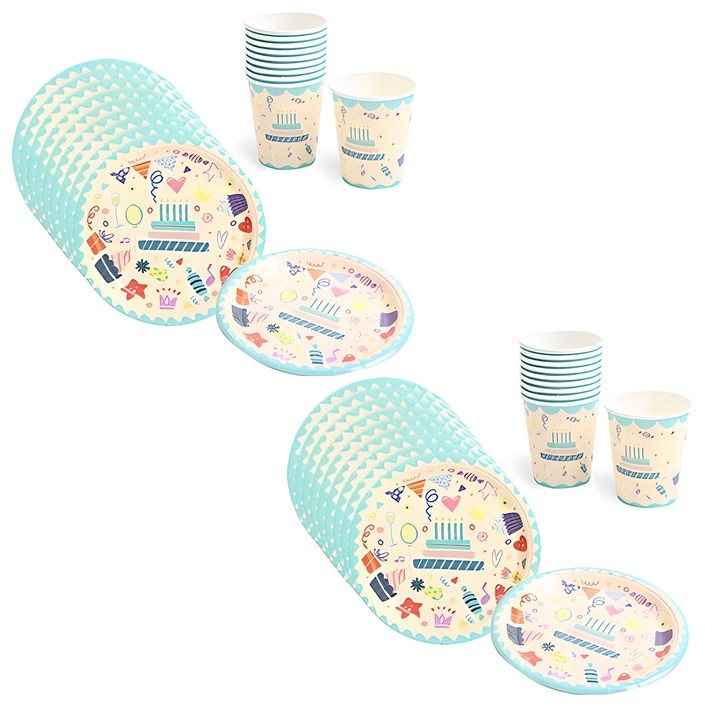 파티해 생일 파티접시 18cm 20p + 파티컵 20p 세트 아이콘
