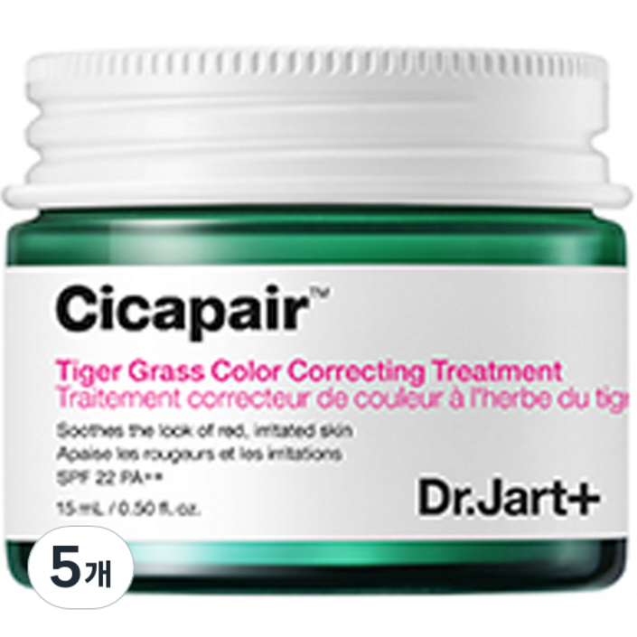 닥터자르트 시카페어 타이거 그래스 컬러 코렉팅 트리트먼트 SPF22 PA 15ml CCT, 혼합색상, 5개 닥터자르트 시카페어 타이거 그래스 컬러 코렉팅 트리트먼트 SPF22 PA 15ml CCT, 혼합색상, 5개