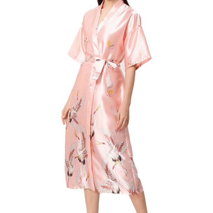 고급스러운 실크 롱 샤워가운 M