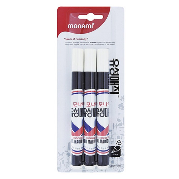 모나미 유성매직 3본, 흑색, 3개입