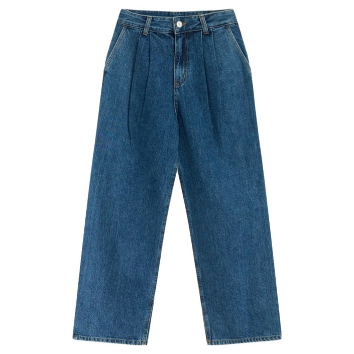 온앤온 여성용 투턱 와이드핏 데님 면 팬츠