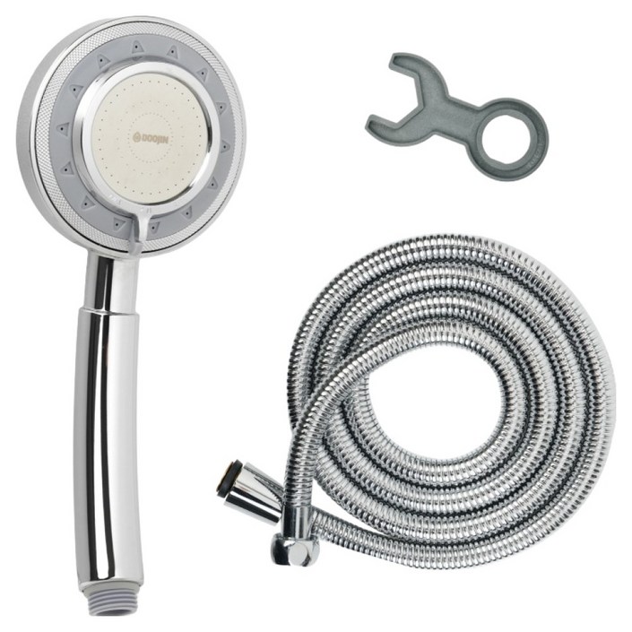두진 욕실 수압상승 3단 분사 샤워기헤드  황동 스텐 메탈 샤워기호스 세트 2m