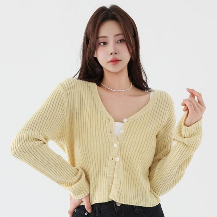 피핀 여성용 골지 세미 크롭 가디건 22684