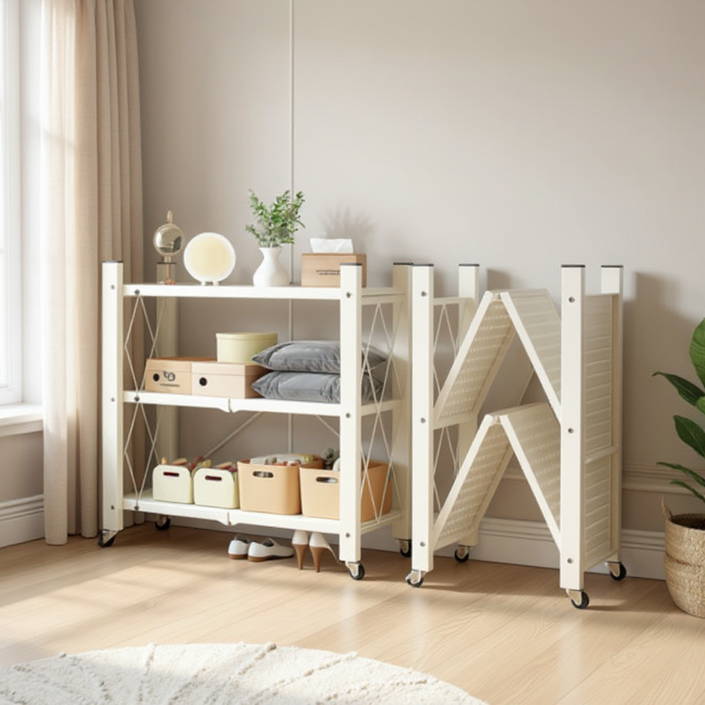 오브민 원터치 폴딩 이동식 수납 접이식 철제선반