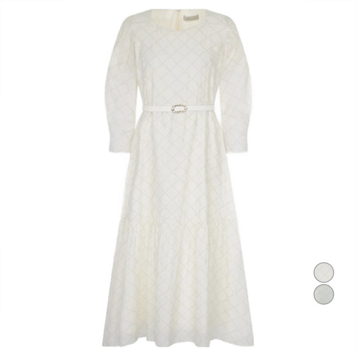 라인어디션 여성용 다이아몬드 패턴 벨티드 원피스