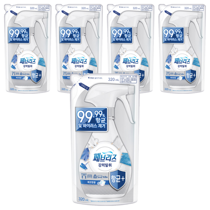 페브리즈 섬유 탈취제 깨끗한 향 리필, 320ml, 5개