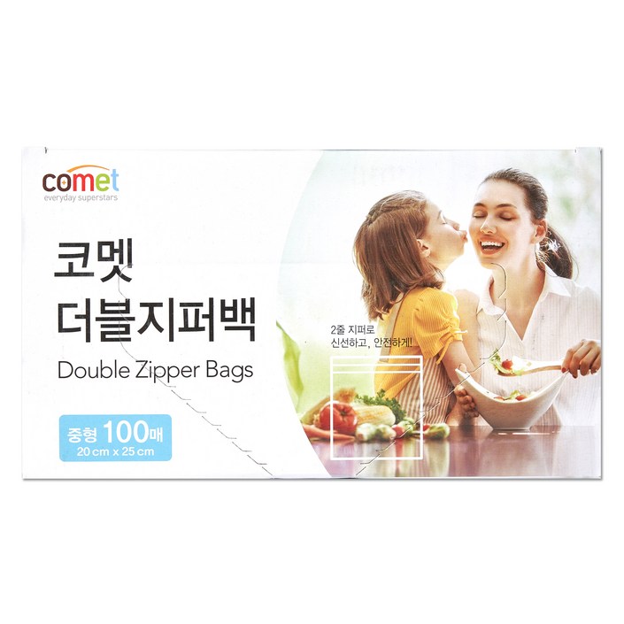 코멧 더블 지퍼백, 중M, 100개입, 1개