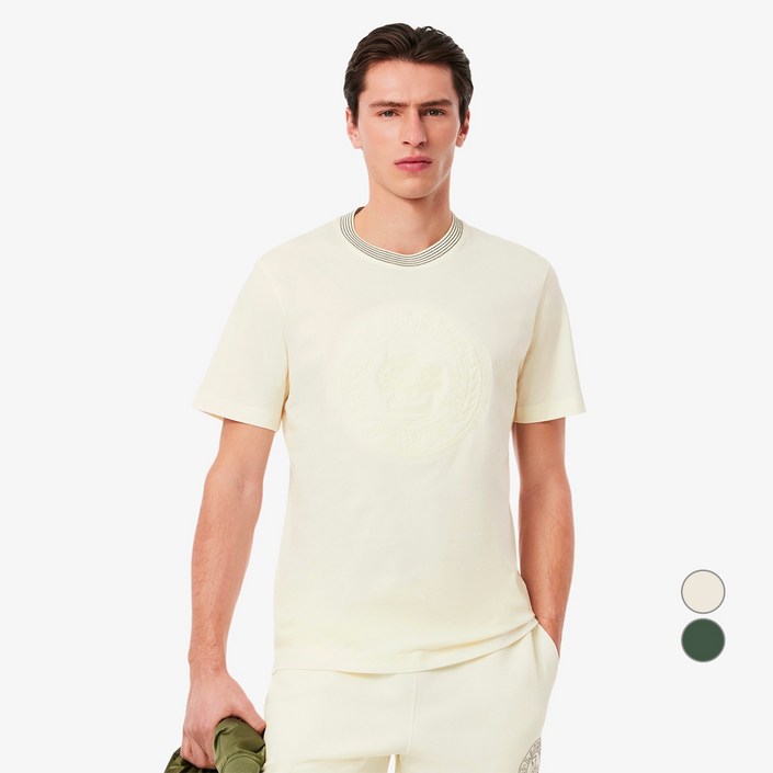 라코스테 남성용 통기성 원형 빅 그래픽 면 반팔 티셔츠 TH012455G