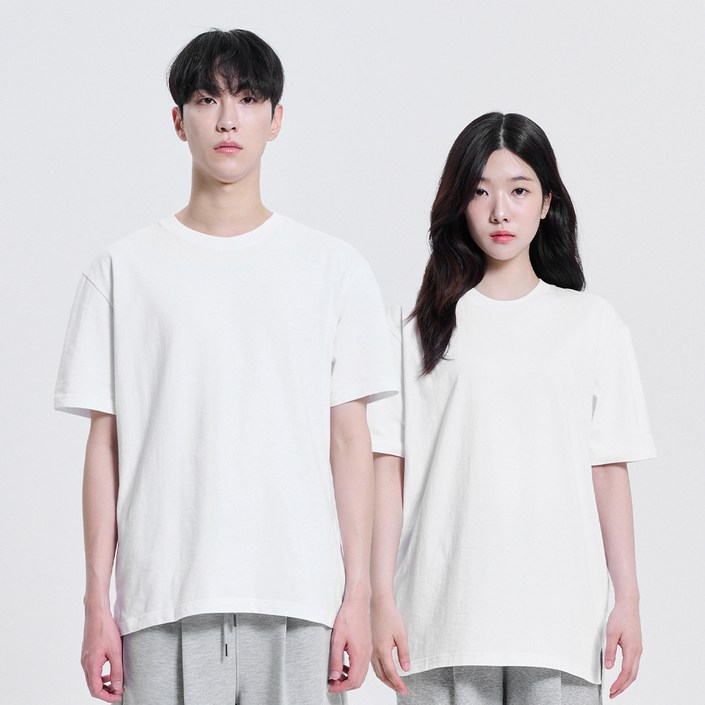 포슈어 남녀공용 통기성 순면 20수 옆트임 레이어드 반팔 티셔츠