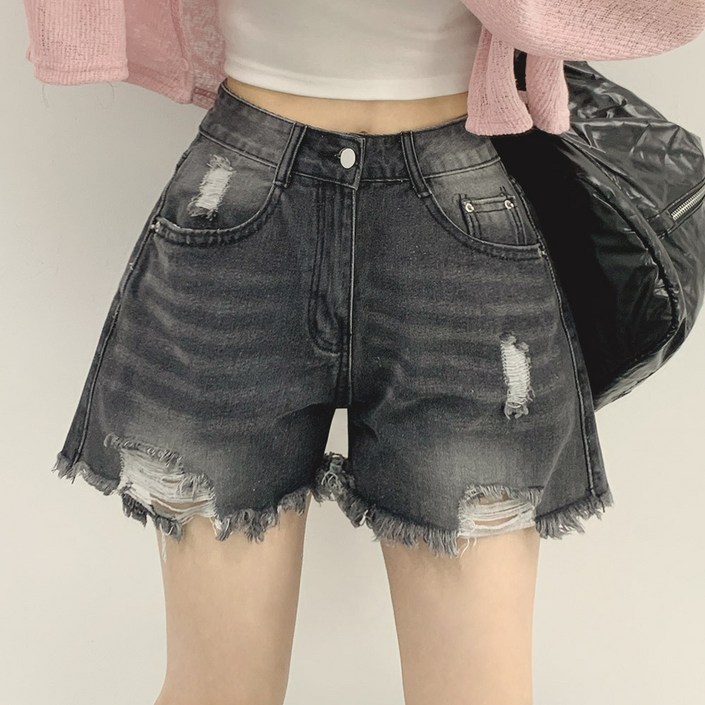 위드후이린 포인트 찢청 데님 숏츠 반바지