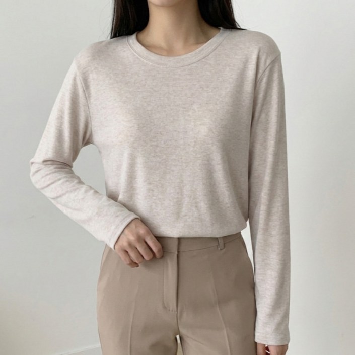 라라온 여성용 면 기본 무지 라운드넥 긴팔 티셔츠 26TSP3704