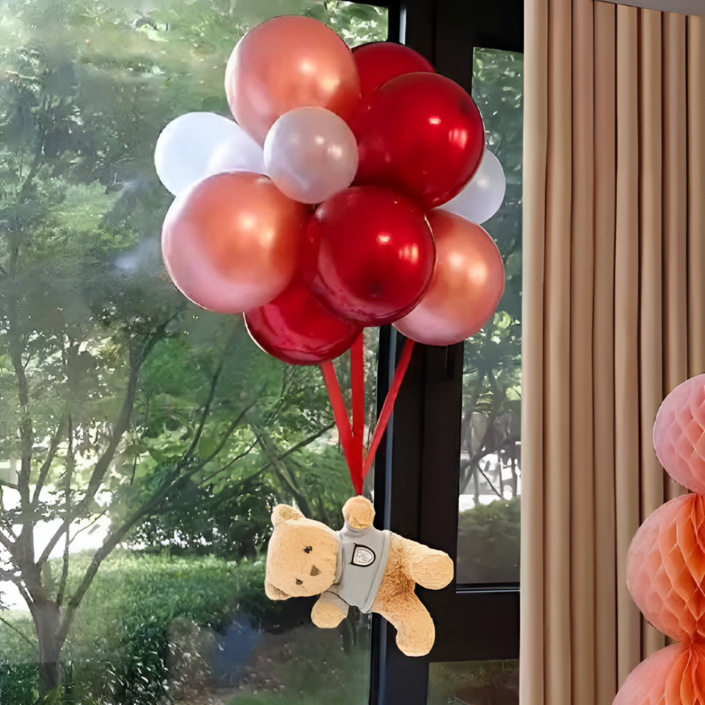하루템 떠있는 곰돌이 풍선 하늘나는 풍선 기념일 프로포즈 서프라이즈 파티소품 키트세트, 1개, 레드후크 미포함