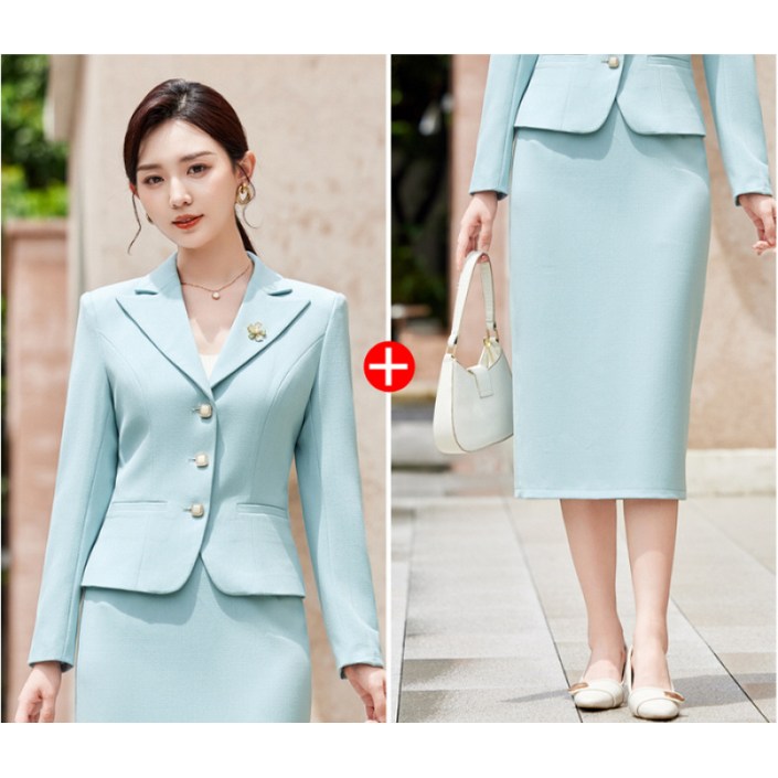 해피유통 여성 봄 가을 정장 세트 깔끔한 디자인 사무실 스타일 정장 블레이저와 스커트 세트 BJJ001