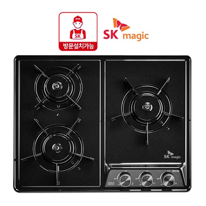 당일출고방문설치가능 SK매직 GRAB3218D 매립형 3구 빌트인 가스쿡탑 블랙펄코팅 560X430,440 GRAB3218 건전지형, LNG