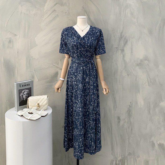 행복여 루아 잔꽃 나염 반랩 롱 원피스