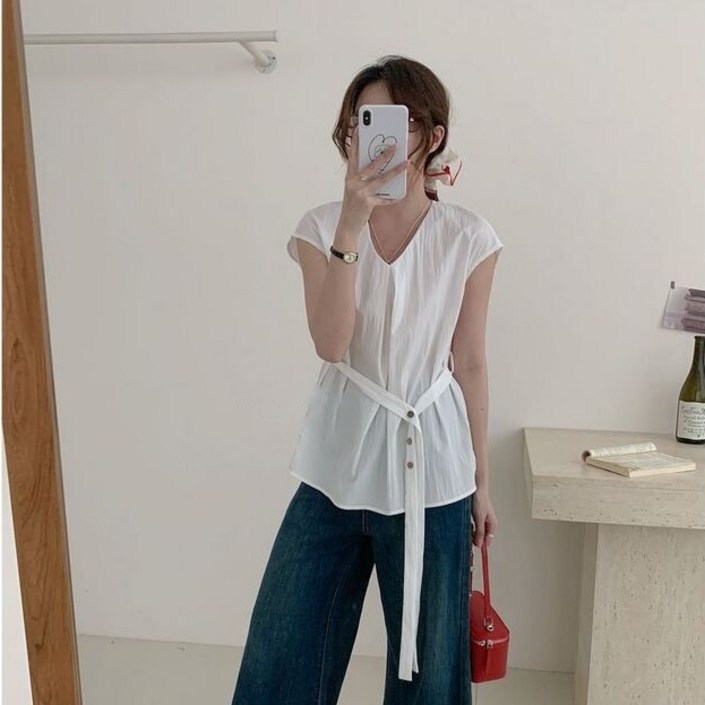 휠렉스 여성 반팔 패션 허리띠 루즈핏 블라우스 JA69 휠렉스 여성 반팔 패션 허리띠 루즈핏 블라우스 JA69