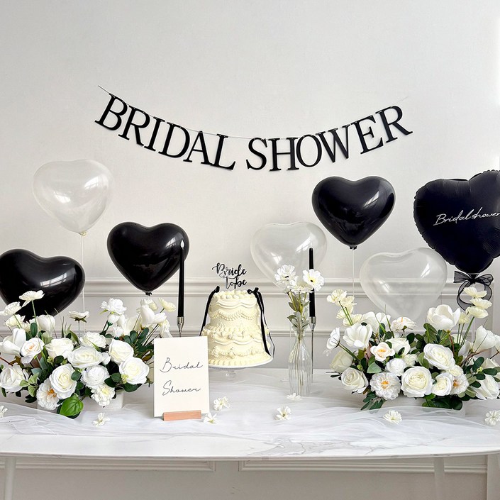 파티몬 브라이덜샤워 하트 풍선 소품 가랜드 홈 파티 용품 슬림 심플 블랙