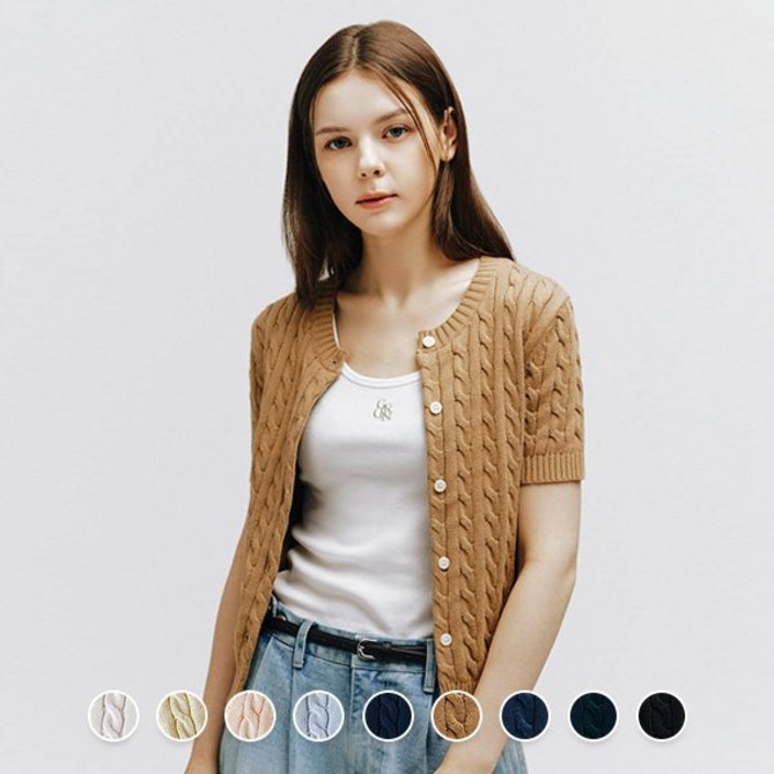 지오다노 354512 여 7gg 케이블 크루넥 반팔 가디건 169755
