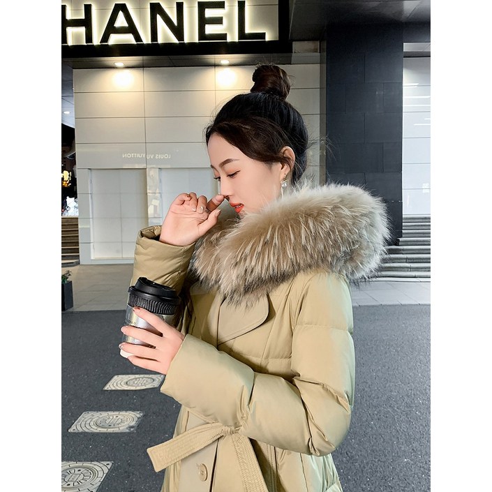 2024 겨울 라쿤 카라 여성용 하프 다운 재킷