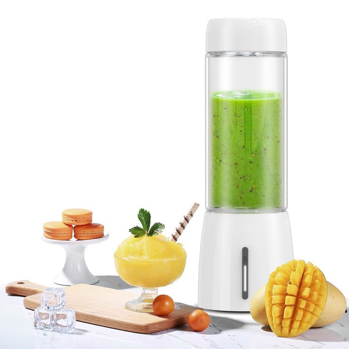 휴대용 텀블러 무선 믹서기 450ml 미니 믹서기 블렌더 스무디 휴대용 믹서기 4000mAh 대용량 믹서기 흰색, GNA05