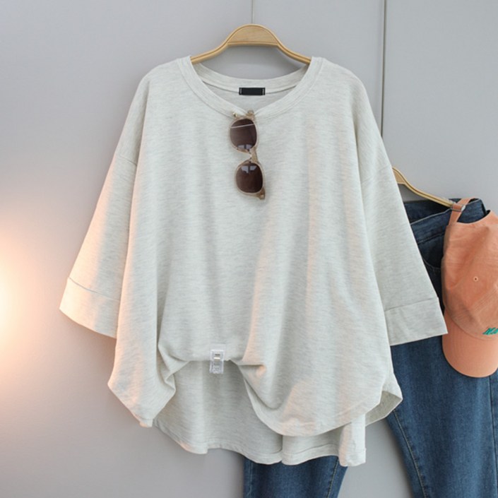 달콩 여성 빅사이즈 간절기 티셔츠 가을맨투맨 루즈핏 에덴절개7부티셔츠