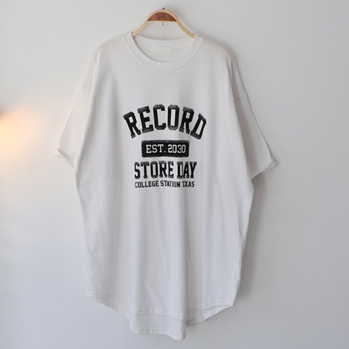 여성 반팔 티셔츠 레코 언발 롱 박스티