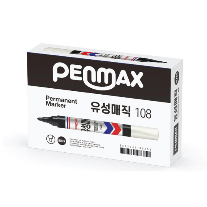 펜맥스 롱유성매직 108 12p, 흑색, 12개