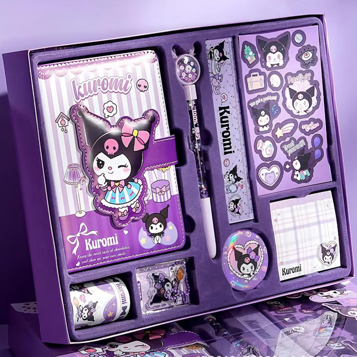 선물용 산리오 다이어리 꾸미기 세트 떡모메지,스티커,자,키링,마킹테이프,볼펜,벳지 구성, 1개, 쿠로미