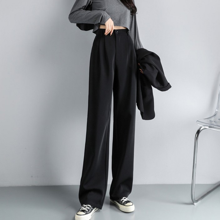 HA.M 여름 여성 정장바지 캐주얼 스판 핀턱 밴딩 일자 와이드 팬츠 빅사이즈 2단기장