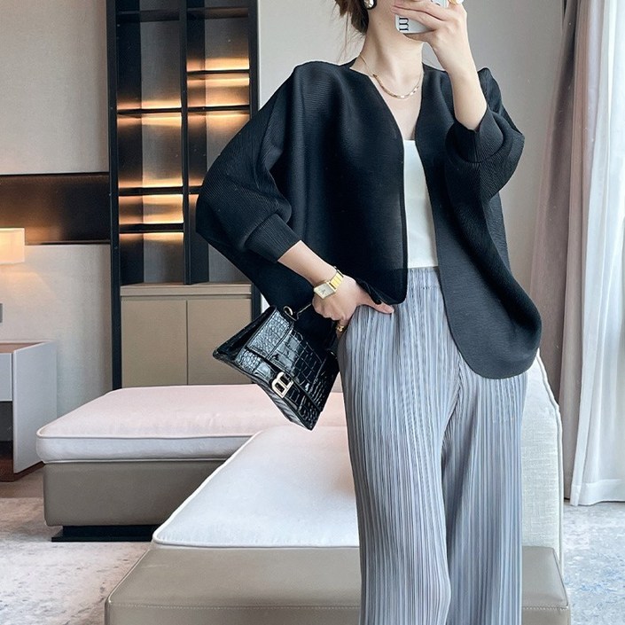 퀸앤조이 여성 플리츠 루즈핏 오픈 가디건 루즈핏 가오리 숄시엘르
