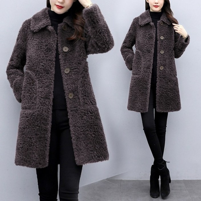 여성 울 반 맥 롱 코트겨울 양고기 벨벳 자켓 의류 가 겨울 슬림 느슨한 따뜻한 두꺼운