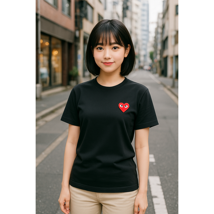 25년 신형 플레이 꼼데가르송 레드 하트 티셔츠 블랙 남여공용
