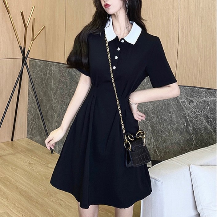 여름 하객룩 반팔 블랙 플레어 A라인 원피스 결혼식 상견례 피로연 돌잔치 원피스